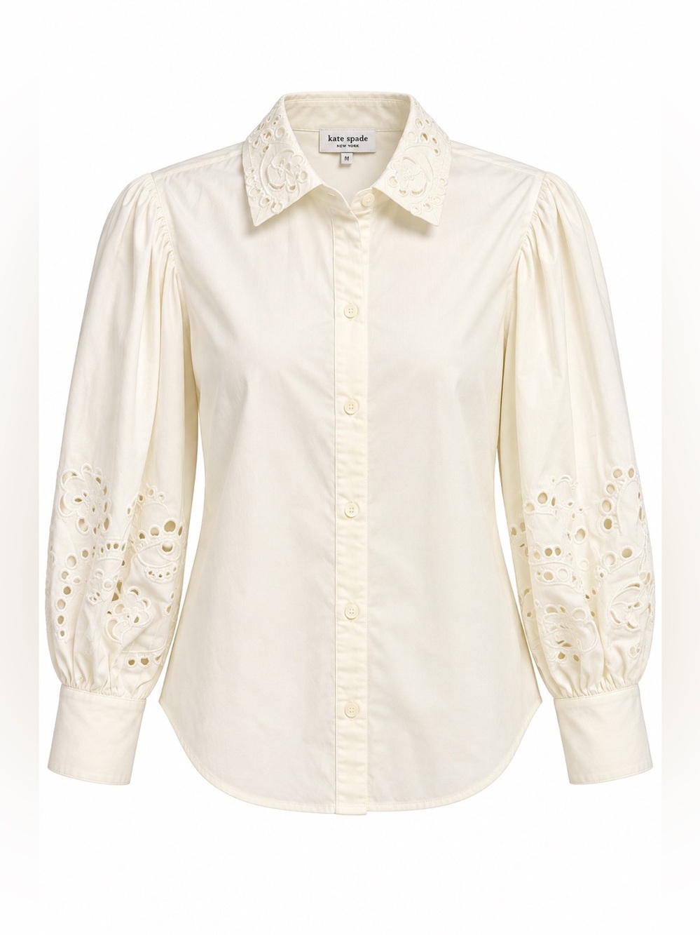 kate spade Cream Eyelet-Detail Puff Sleeve Button-Down